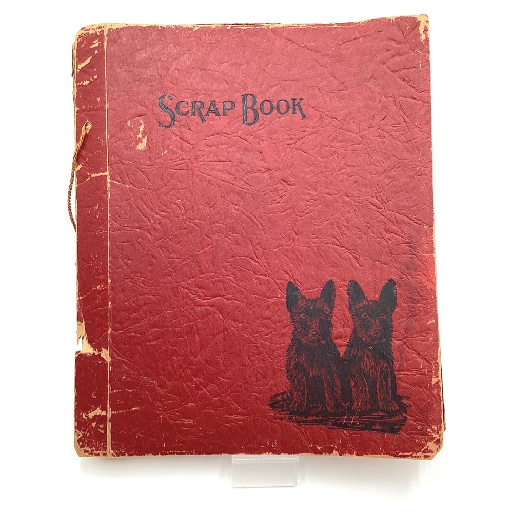 Vintage 1940's Red Scottie Dog Scrapbook String Bound Antique Distressed